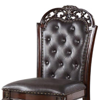 Eva Side Dining Chair Set of 2, Rivet Trim, Brown Tufted Faux Leather - BM339430