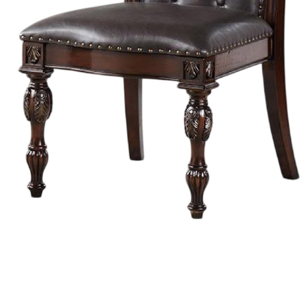 Eva Side Dining Chair Set of 2, Rivet Trim, Brown Tufted Faux Leather - BM339430