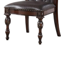Eva Side Dining Chair Set of 2, Rivet Trim, Brown Tufted Faux Leather - BM339430