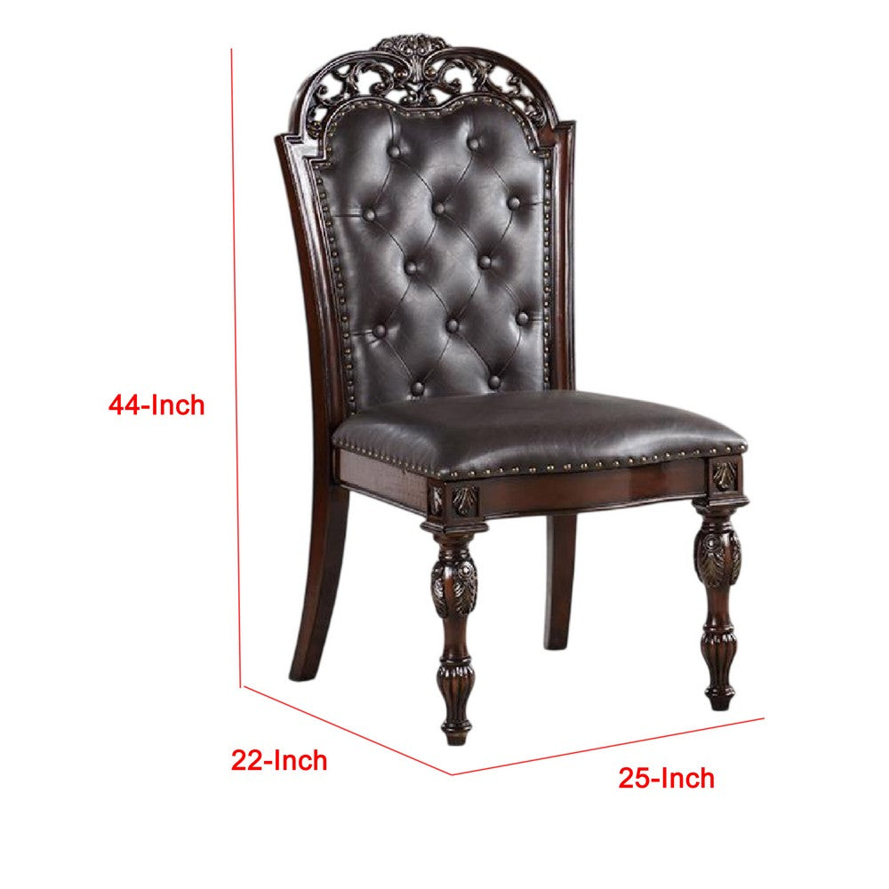 Eva Side Dining Chair Set of 2, Rivet Trim, Brown Tufted Faux Leather - BM339430