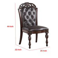 Eva Side Dining Chair Set of 2, Rivet Trim, Brown Tufted Faux Leather - BM339430