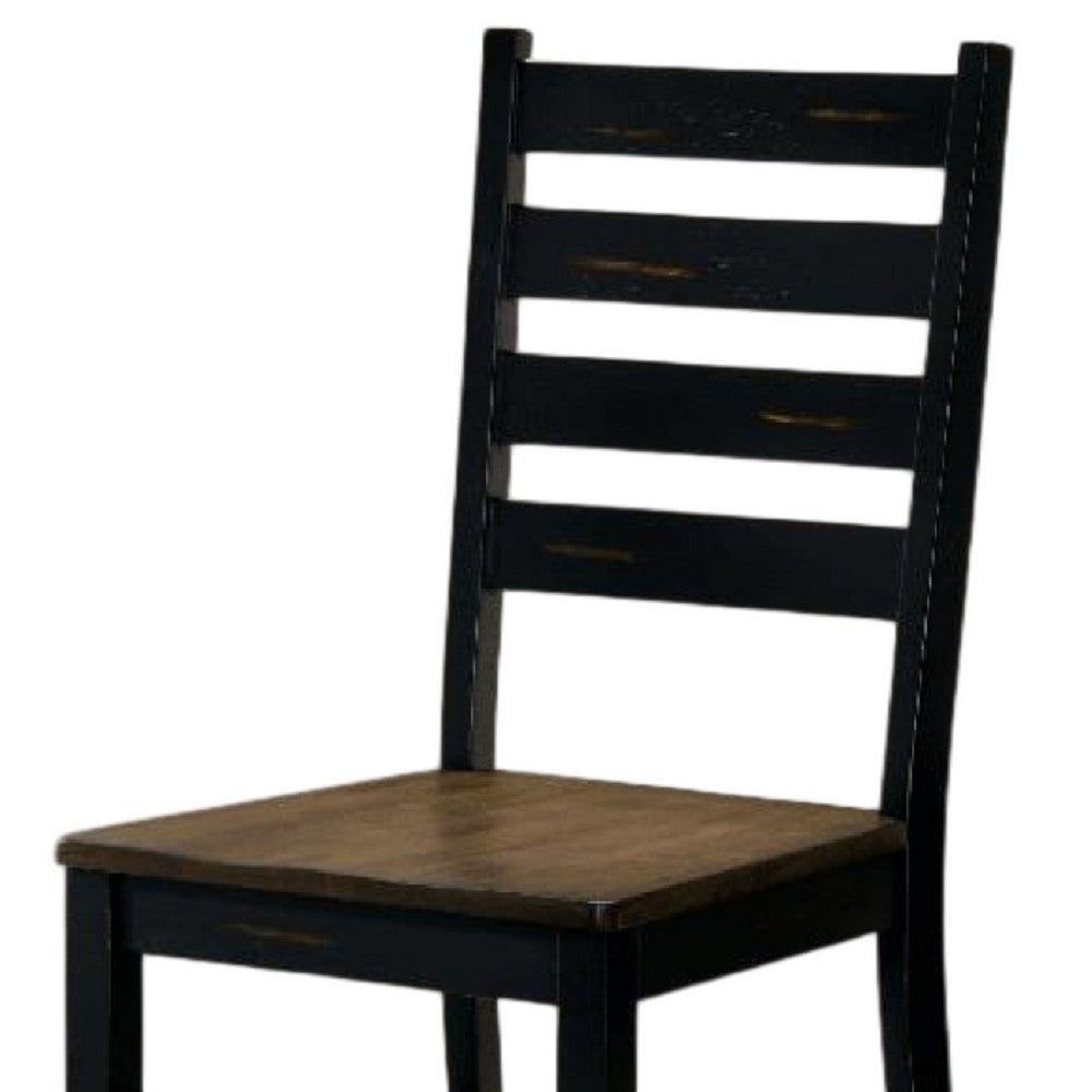 Reby Side Dining Chair Set of 2, Ladder Backrest, Dark Oak Wood - BM339431