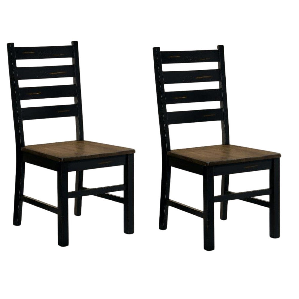 Reby Side Dining Chair Set of 2, Ladder Backrest, Dark Oak Wood - BM339431