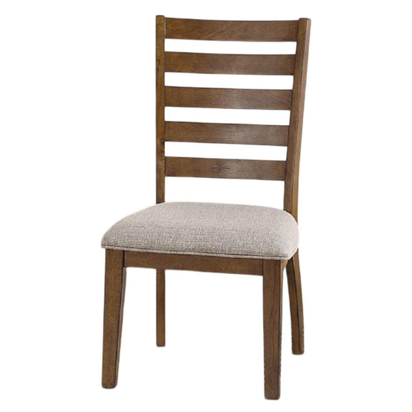 Teby Side Dining Chair Set of 2, Open Ladder Backrest, Light Gray Polyester - BM339432