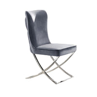 Waden Side Dining Chair Set of 2, Chrome Metal, Gray Button Tufted Velvet - BM339434