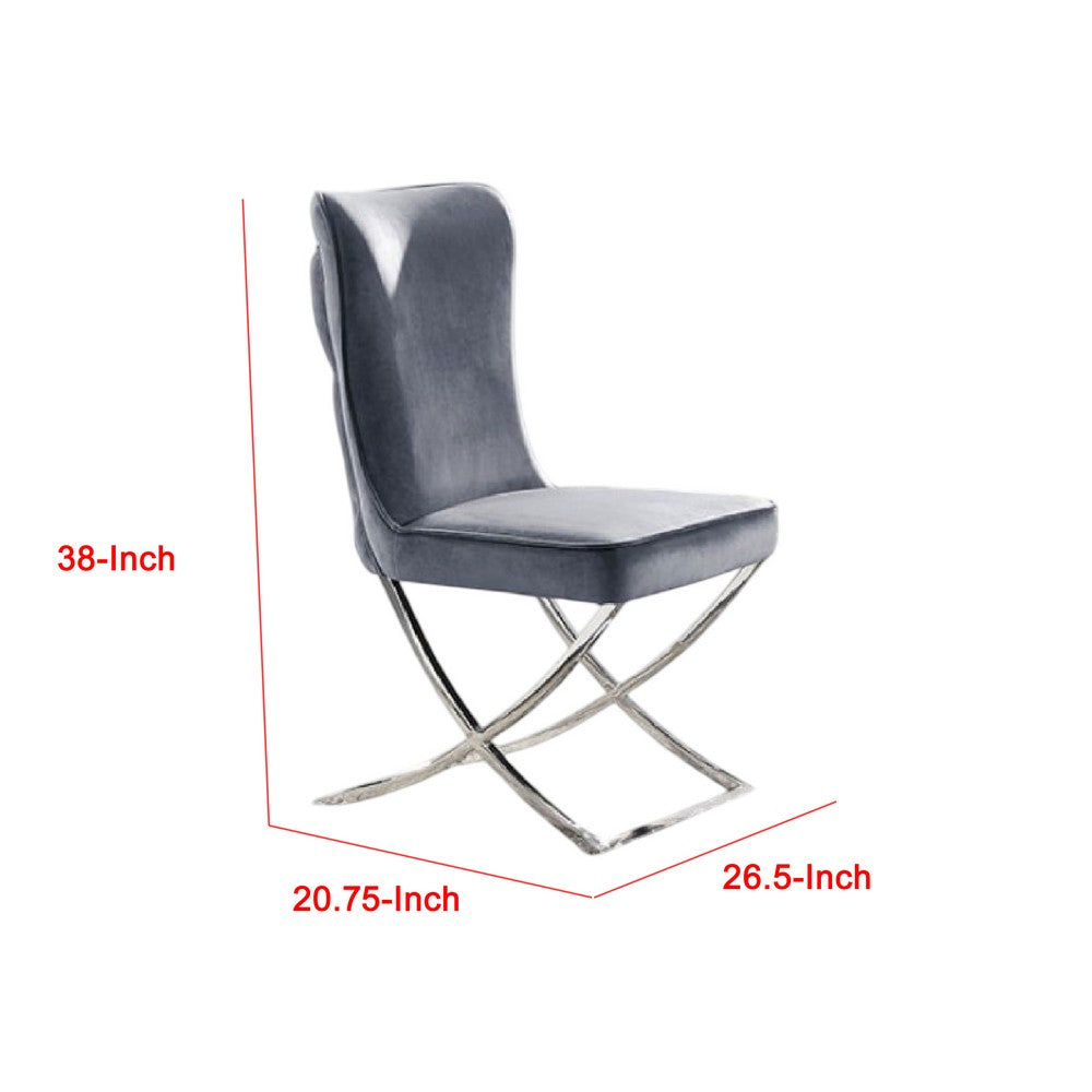 Waden Side Dining Chair Set of 2, Chrome Metal, Gray Button Tufted Velvet - BM339434