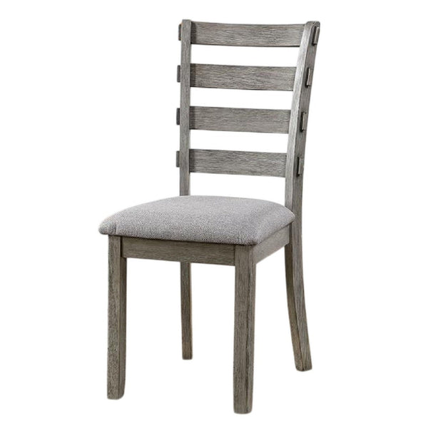 Lais Side Dining Chair Set of 2, Ladder Backrest, Solid Wood, Gray Fabric - BM339435