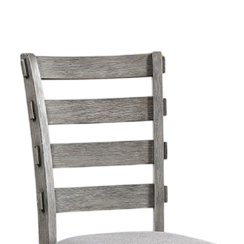 Lais Side Dining Chair Set of 2, Ladder Backrest, Solid Wood, Gray Fabric - BM339435
