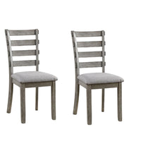 Lais Side Dining Chair Set of 2, Ladder Backrest, Solid Wood, Gray Fabric - BM339435