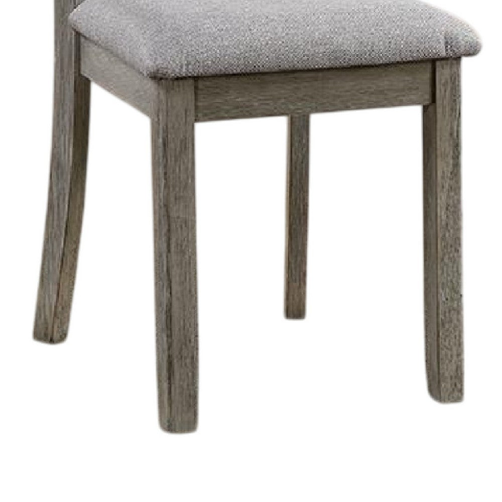 Lais Side Dining Chair Set of 2, Ladder Backrest, Solid Wood, Gray Fabric - BM339435