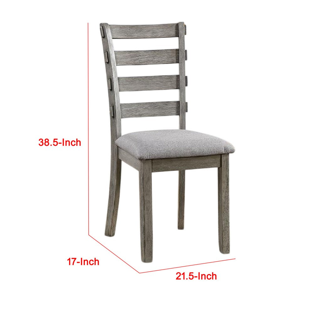 Lais Side Dining Chair Set of 2, Ladder Backrest, Solid Wood, Gray Fabric - BM339435
