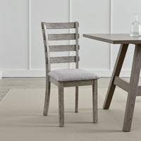 Lais Side Dining Chair Set of 2, Ladder Backrest, Solid Wood, Gray Fabric - BM339435