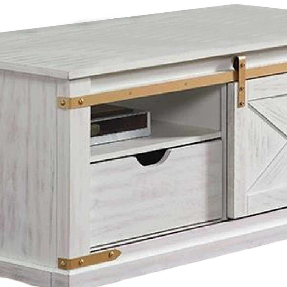 Becca Farmhouse Coffee Table, Barn Door Storage, Gold, White 48 Inch - BM339436