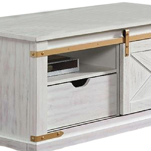 Becca Farmhouse Coffee Table, Barn Door Storage, Gold, White 48 Inch - BM339436