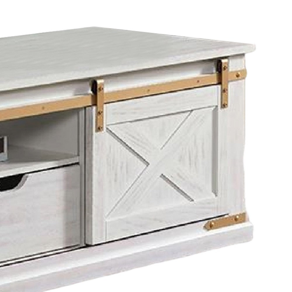 Becca Farmhouse Coffee Table, Barn Door Storage, Gold, White 48 Inch - BM339436