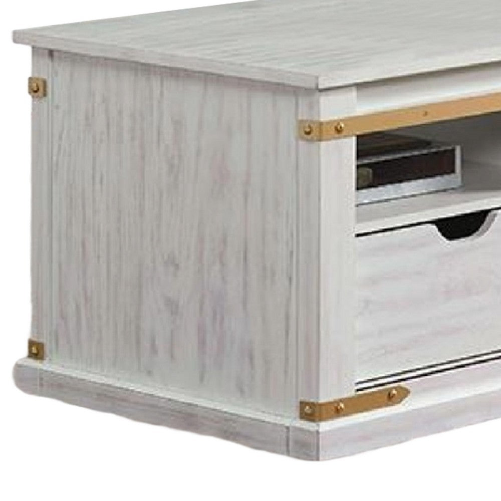 Becca Farmhouse Coffee Table, Barn Door Storage, Gold, White 48 Inch - BM339436