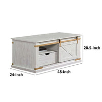 Becca Farmhouse Coffee Table, Barn Door Storage, Gold, White 48 Inch - BM339436