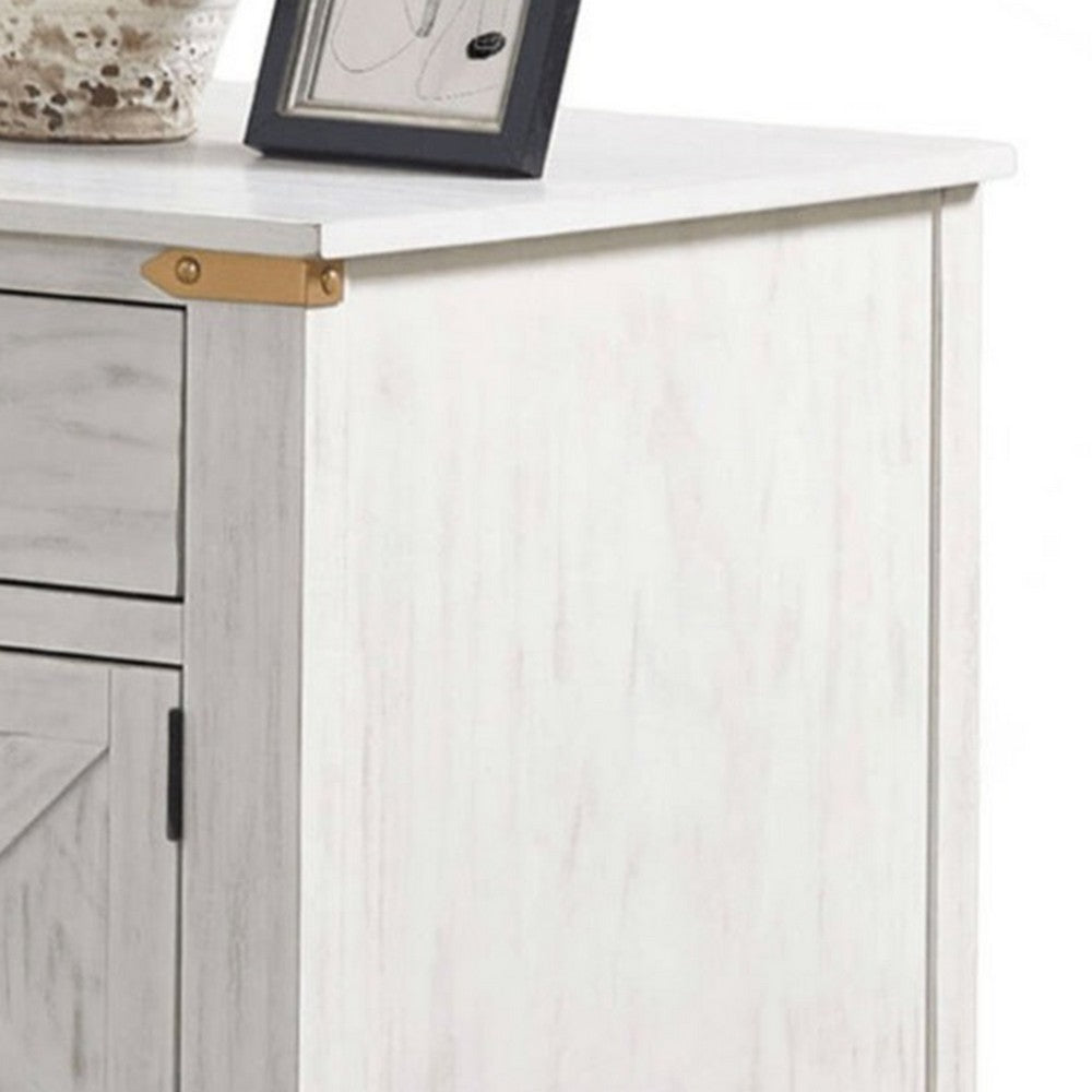 Becca Farmhouse End Table, Barn Door Storage, Gold, White 26 Inch - BM339437