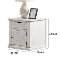 Becca Farmhouse End Table, Barn Door Storage, Gold, White 26 Inch - BM339437