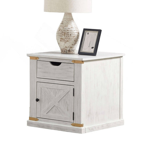 Becca Farmhouse End Table, Barn Door Storage, Gold, White 26 Inch - BM339437