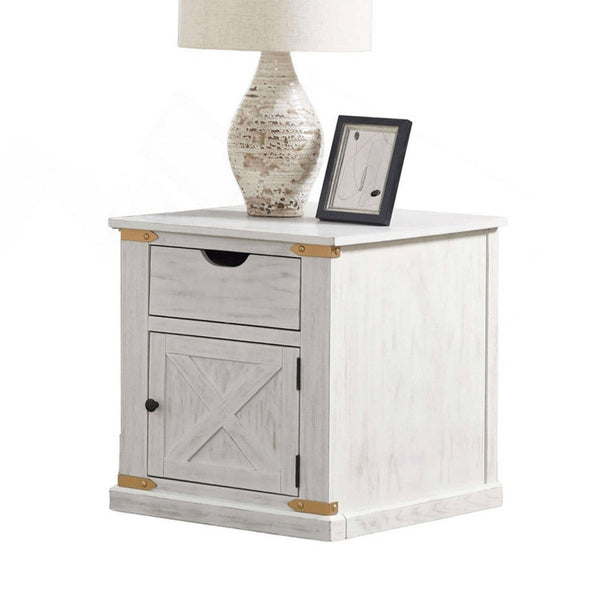 Becca Farmhouse End Table, Barn Door Storage, Gold, White 26 Inch - BM339437