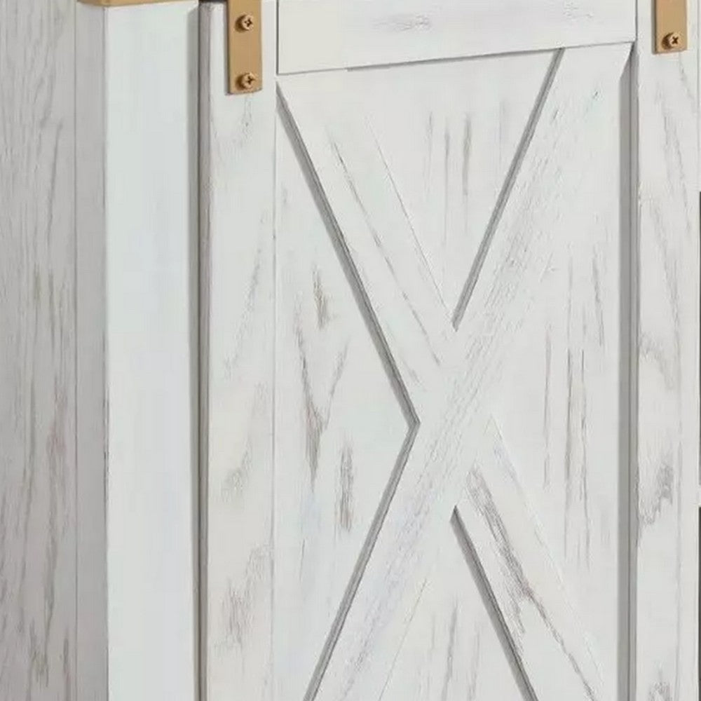 Becca Farmhouse Sofa Table, Barn Door Storage, Gold, White, 36 Inch - BM339438
