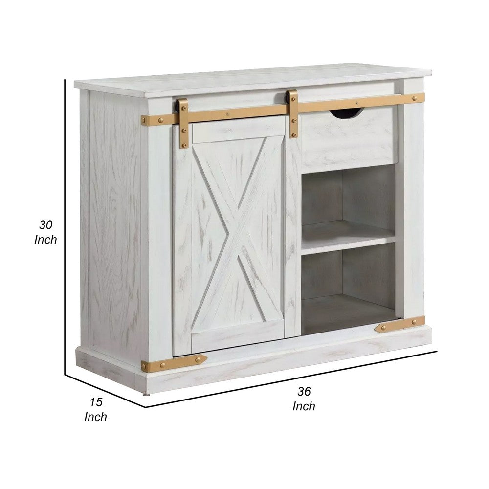 Becca Farmhouse Sofa Table, Barn Door Storage, Gold, White, 36 Inch - BM339438