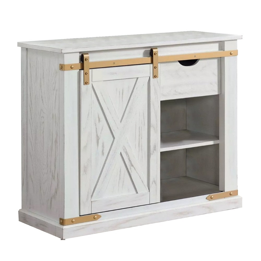 Becca Farmhouse Sofa Table, Barn Door Storage, Gold, White, 36 Inch - BM339438