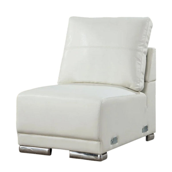 Althy Modular Armless Lounge Chair, Chrome Metal, White Faux Leather - BM339441
