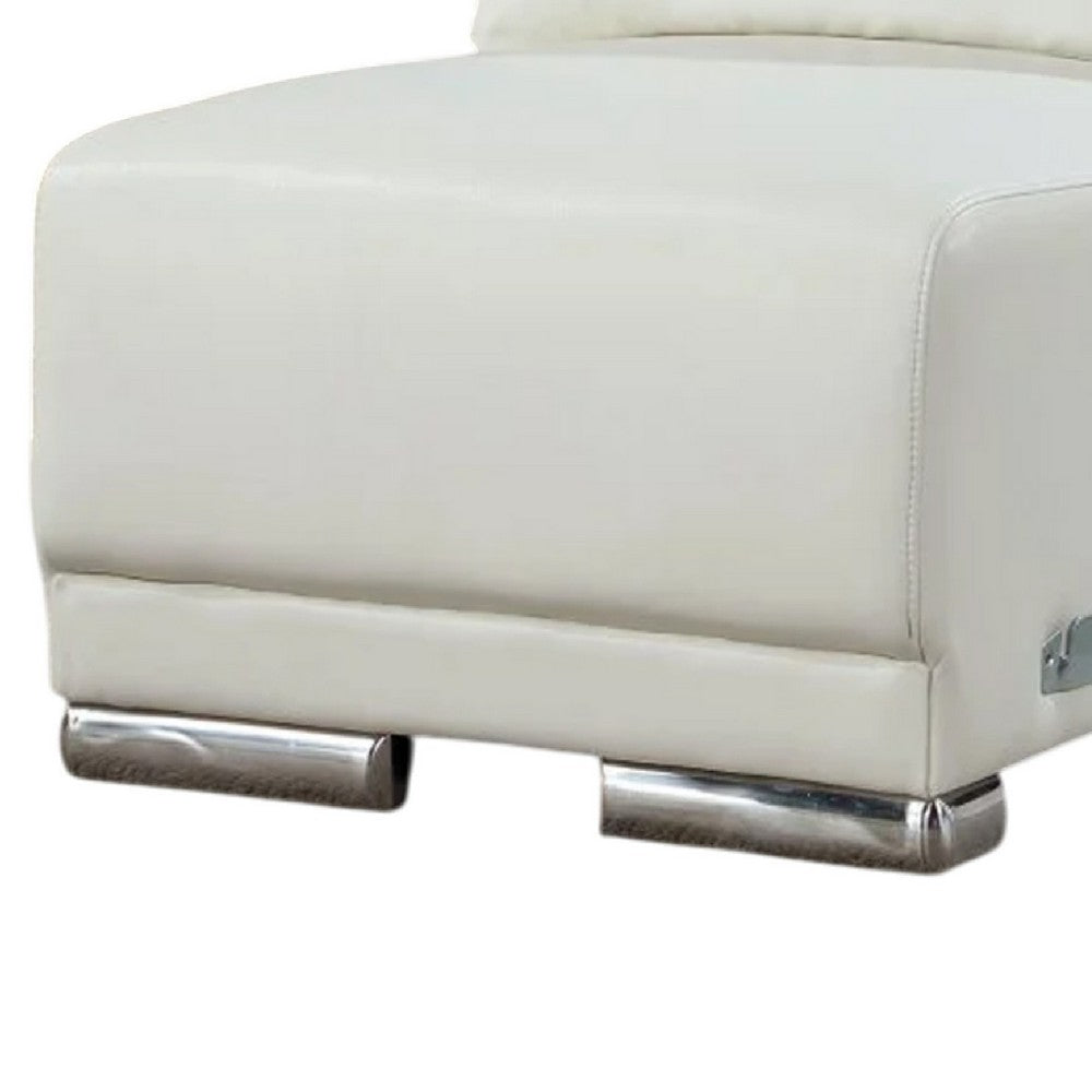 Althy Modular Armless Lounge Chair, Chrome Metal, White Faux Leather - BM339441