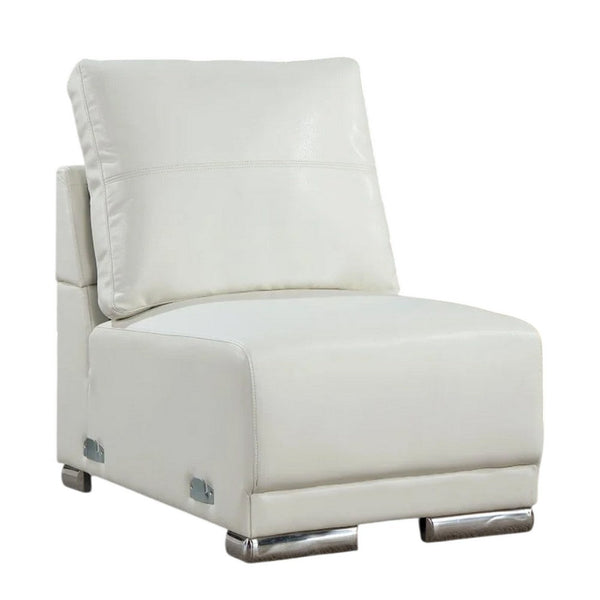 Althy Modular Armless Lounge Chair, Chrome Metal, White Faux Leather - BM339441