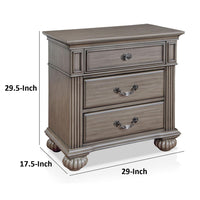 Recus Classic Nightstand with 3 Drawers, Acrylic Accents, Gray Solid Wood - BM339442