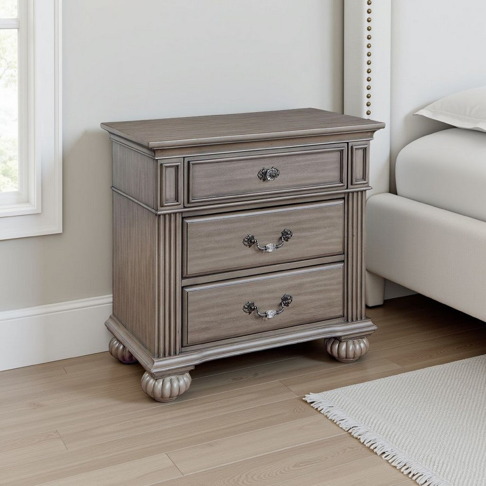 Recus Classic Nightstand with 3 Drawers, Acrylic Accents, Gray Solid Wood - BM339442