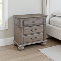 Recus Classic Nightstand with 3 Drawers, Acrylic Accents, Gray Solid Wood - BM339442