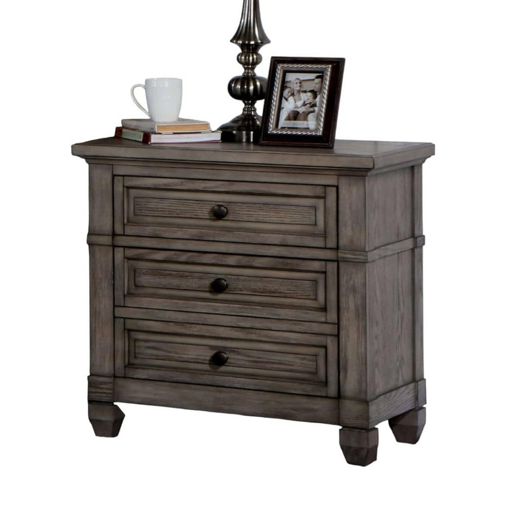 Jimbo Nightstand with USB Port and Hidden Drawer, Gray Solid Wood - BM339443