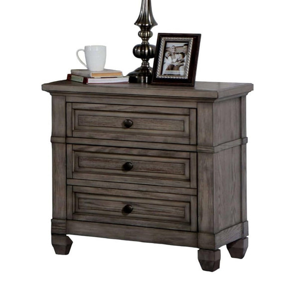 Jimbo Nightstand with USB Port and Hidden Drawer, Gray Solid Wood - BM339443