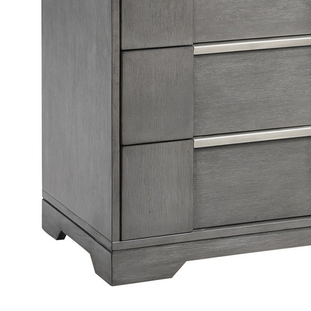 Levice Nightstand with 3 Drawers, Dovetail Built Gray Solid Wood - BM339444