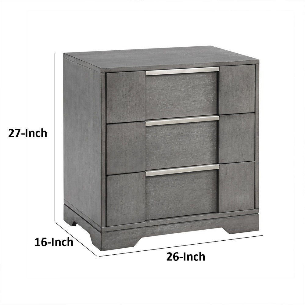 Levice Nightstand with 3 Drawers, Dovetail Built Gray Solid Wood - BM339444