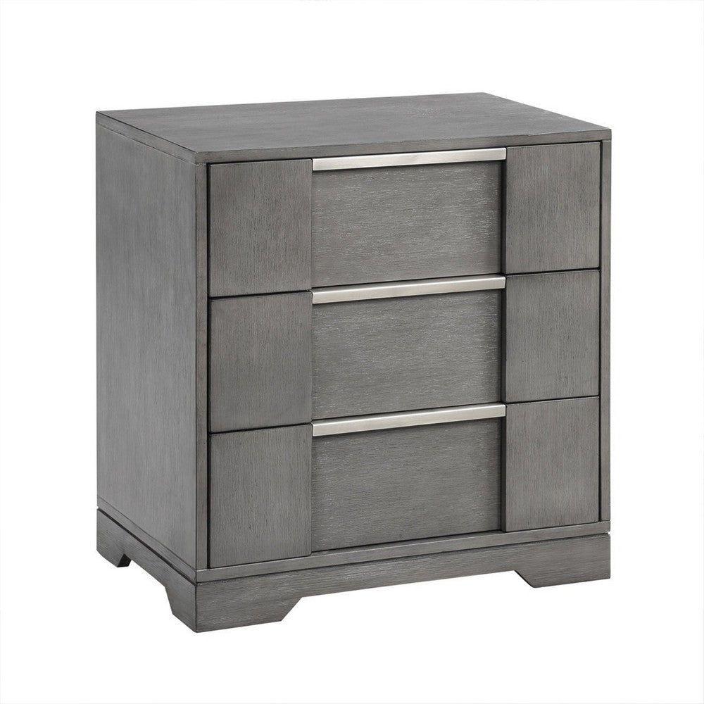 Levice Nightstand with 3 Drawers, Dovetail Built Gray Solid Wood - BM339444