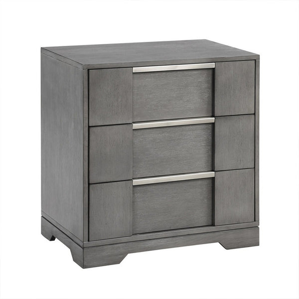 Levice Nightstand with 3 Drawers, Dovetail Built Gray Solid Wood - BM339444