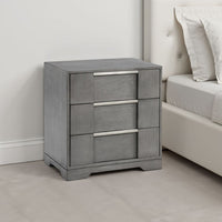 Levice Nightstand with 3 Drawers, Dovetail Built Gray Solid Wood - BM339444