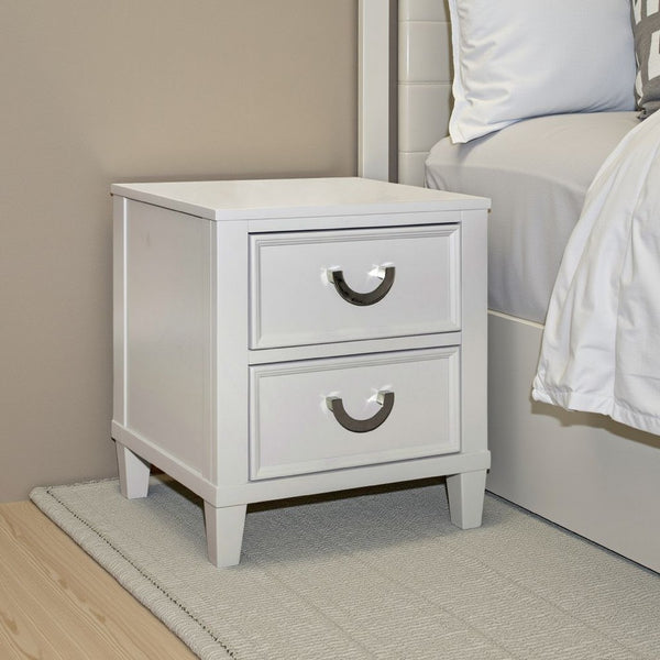 Roly Nightstand with 2 Drawers, Molded Details, Light Gray Solid Wood - BM339445