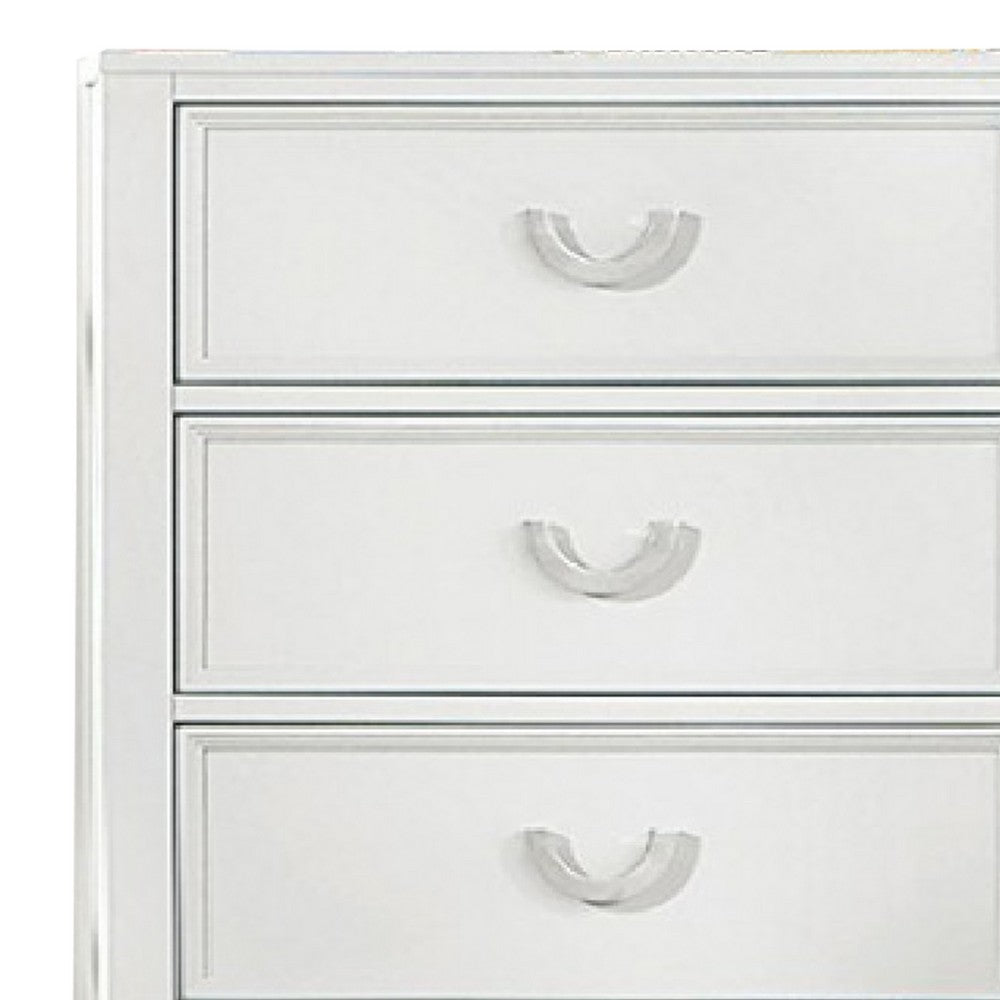Kiki Tall Dresser Chest with 5 Drawers, Bracket Feet, White Solid Wood - BM339446