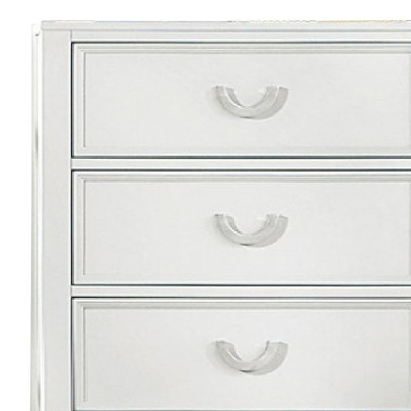 Kiki Tall Dresser Chest with 5 Drawers, Bracket Feet, White Solid Wood - BM339446