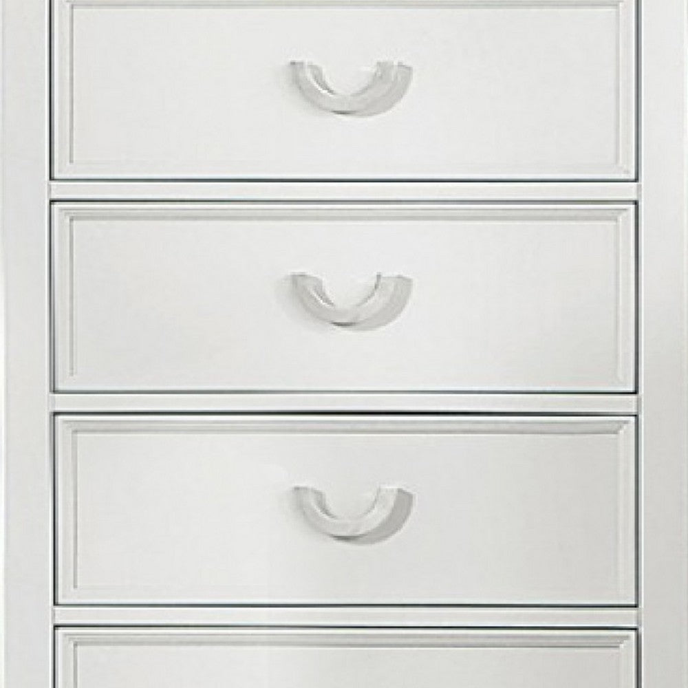Kiki Tall Dresser Chest with 5 Drawers, Bracket Feet, White Solid Wood - BM339446