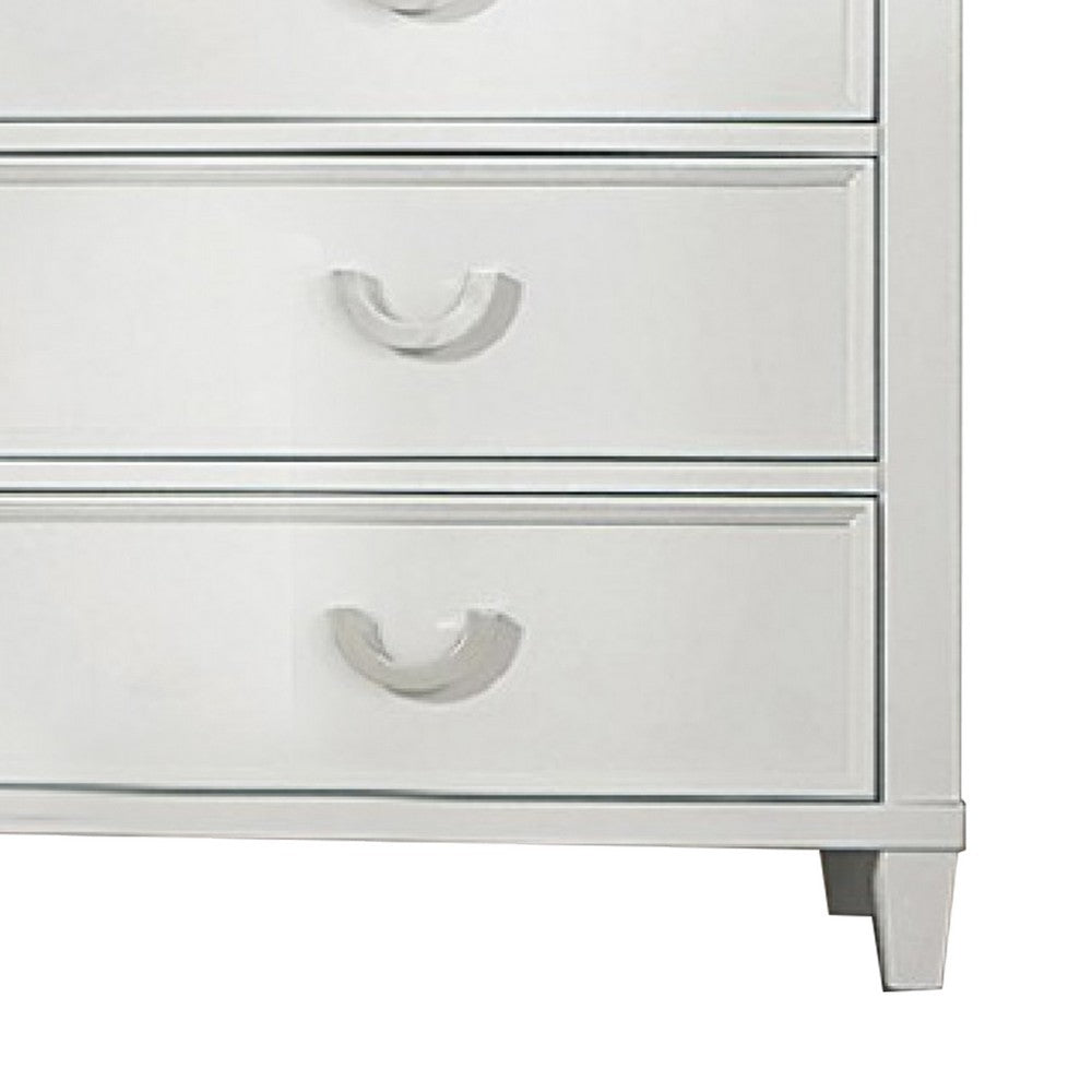 Kiki Tall Dresser Chest with 5 Drawers, Bracket Feet, White Solid Wood - BM339446