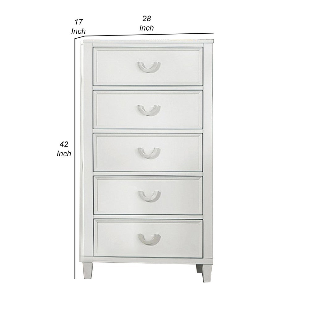 Kiki Tall Dresser Chest with 5 Drawers, Bracket Feet, White Solid Wood - BM339446
