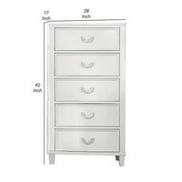 Kiki Tall Dresser Chest with 5 Drawers, Bracket Feet, White Solid Wood - BM339446