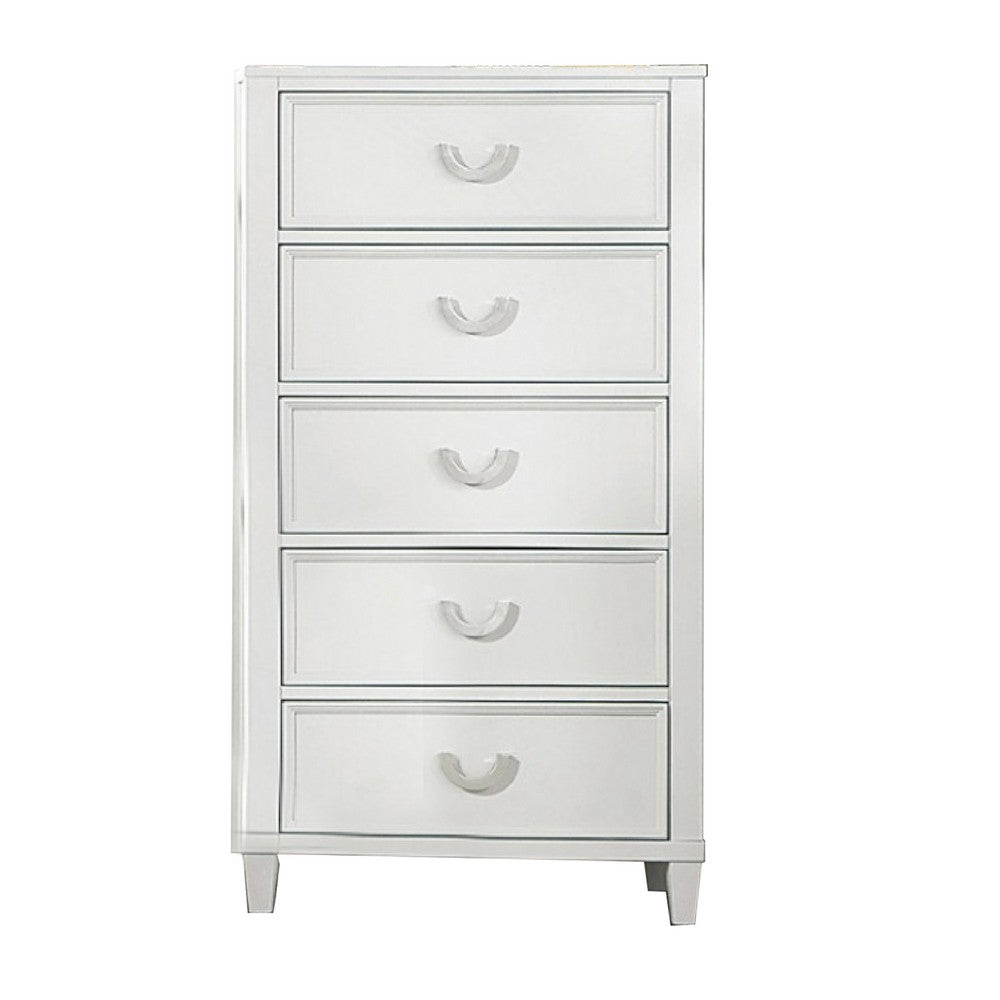 Kiki Tall Dresser Chest with 5 Drawers, Bracket Feet, White Solid Wood - BM339446