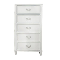 Kiki Tall Dresser Chest with 5 Drawers, Bracket Feet, White Solid Wood - BM339446